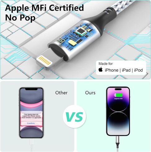 16 قدمًا/5 أمتار إضافية USB C إلى كابل شاحن Lightning لـ iPhone ، سلك شاحن معتمد من Apple MFI ، سلك شحن بيانات مزامنة الشحن السريع من Apple ، in Saudi Arabia