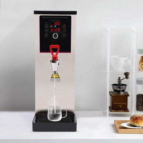 موزع المياه الساخنة التجارية ، غلايات المياه الكهربائية ، موزع المياه المغلي 10L مع وظيفة التوقيت ، بطانة الفولاذ المقاوم للصدأ وشاشة LCD للفندق الحلوى لمقاهي الشاي (الأسود) in Kuwait