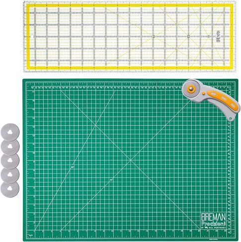 WA Portman Rotary Cutter Set & Sewing Cutting Mat - 45mm Rotary Cutter for Fabric & 5 Blades - 12x18 Inch Fabric Mat - 6x18 Inch Quilting Ruler Cutting Wheel in Kuwait