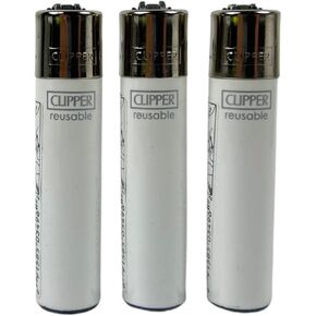 3 White Clipper Lighters Refillable Reflintable