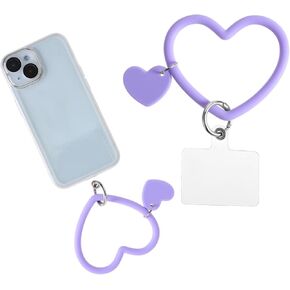 Silicone Cell Phone Hand Wrist Lanyard Strap with Key Chain Holder, Purple, Heart Loop, Compatible with Most Phone Cases
