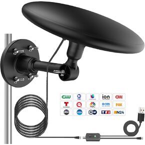 Omni Directional Outdoor TV Antenna, Outdoor Antenna for Smart TV, 720° Long Range Reception Digital HD Signal, with 35ft HDTV Cable, for Attic/Camper/RV/Boat, 2025 Latest (Black, Larger)