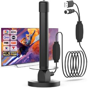 TV Antenna Indoor with Signal Booster – 4K Digital HDTV Antenna with Magnetic Base, 360° Reception, Supports VHF/UHF/HD Channels, USB Powered, 16.4FT Coax Cable