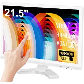 21.5 Inch Touchscreen Monitor FHD 1920x1080P, White, 75Hz, Built-in Speakers, HDMI VGA USB Port, 10-Point Computer Touch Screen PC Display, VESA Wall Mountable