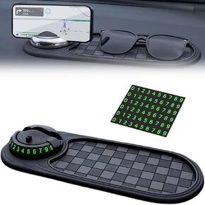 Multifunctional Car Anti Slip Mat,Car Anti Slip Mat Phone Holder,Rotatable Anti Skid Cars Dashboard Pad with Temporary Parking(Black)