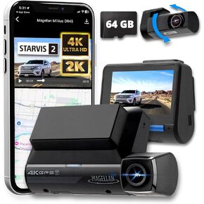 MAGELLAN Dash Cam Front and Rear, 4K/2K UHD Dash Camera for Cars, Starvis 2 IMX678 & IMX675, Included 64GB Card, Built-in Wi-Fi, GPS, APP Control, 2"7 IPS Screen, Night Vision, Parking Mode (DR45)