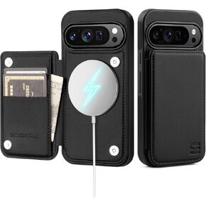 for Google Pixel 9 Pro XL Wallet Case with Card Holder Compatible with Magsafe Kickstand RFID Blocking Flip Cover Credit Card Slots PU Leather Men Women,Phone Case for Pixel 9 Pro XL,Black