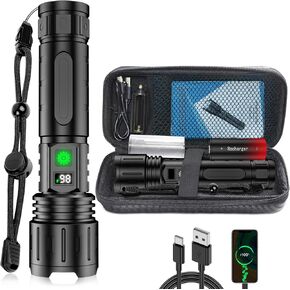LED Flashlights High Lumens Rechargeable, Super Bright Powerful Flashlight, Type-C, 5 Modes, Zoomable, IPX5 Waterproof High Powered Tactical Flash Light for Emergency Camping Hiking