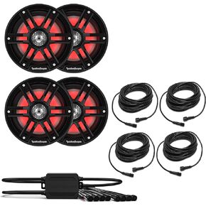 Rockford Fosgate 2 Pairs M2-65B M2 Series 6.5" Marine Black & Stainless Grilles Included + (1) PMX-RGB Optix Light Controller + (4) RGB-25 25' Extension Cable