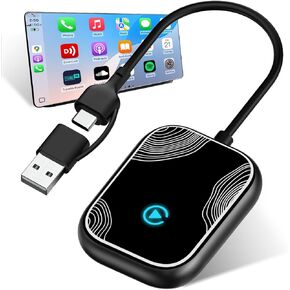 محول CarPlay اللاسلكي لـ iPhone ، Bluetooth Size Mini 5.3 WiFi 5.8 GHz ، قابس وتشغيل تحويل سلكية إلى محول Apple Carplay اللاسلكي ، قم بتوصيل مستقر بدون تأخير (منفذ USB-A/Type-C) 06D