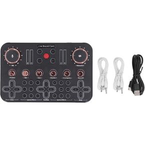 Voice Changer Soundboard Audio Mixer with LED Screen for Guitar Recording Gaming, DSP processor, Plug and Play, Live Sound Card with Cool Breathing Lights