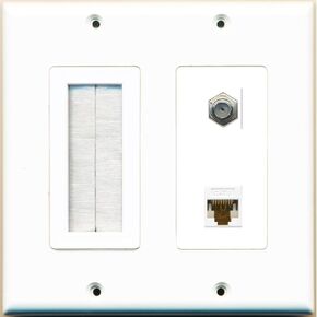 RiteAV (2 Gang Decorative Mesh-Brush Coax Cat6 White Wall Plate White