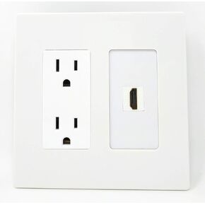 15 أمبير منفذ طاقة و 1 منفذ HDMI من النوع الزخرفي لوحة الجدار بدون برغي - أبيض