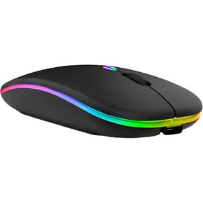 Wireless Bluetooth Magic Mouse - Rechargeable, Slim RGB Backlight, 2.4GHz Type-C Nano USB Receiver, Dual Mode Connection for Laptop/PC/Mac/iPad/Computer (Onyx Black)