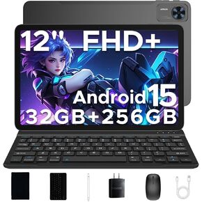 Doogee T36 12 بوصة الكمبيوتر اللوحي مع لوحة المفاتيح ، Android 15 Tablet 32GB+ 256GB/2TB توسيع أقراص الألعاب الثمانية ، 8800mAh ، FHD+ شاشة تعمل باللمس مع فتحة بطاقة SIM ، WIFI 5 ، الكاميرا المزدوجة ، BT5.0 ، Widevine L1 ، Black