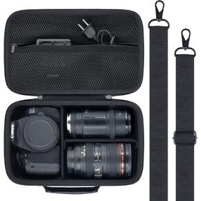 Camera Case Compatible with Canon EOS Rebel T7 / T100 / R50 / R100 / R5 / R6 Mark II / 90D DSLR Camera with 18-55mm Lens,Sony,Nikon DSLR Camera Protective Case with Shoulder Strap (Black Case)