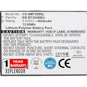XPS Replacement Battery for SM-T360, SM-T365, SM-T395, M-T395C, SM-T395N,SM-T390, SM-T390N PN EB-BT365BBU, EB-BT365BBC, EB-BT365BBUBUS, GH43-04317A, EB-BT365BBE 4050mAh 3.8V