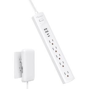 Outlet Cover Extension Cord Short 3ft, NUTICT Flat Plug Power Strip with 5-Outlet & 4 USB Ports, 1440 Joules Surge Protector, 3 Prong Indoor Extension Cord Flat Wall Plug for Home Office Desk, White