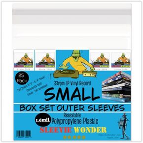 Sleevie Wonder Small Box Set Outer Plastic Sleeves (x25) 1.6mil Resealable Clear Polypropylene for 33rpm LP Vinyl Record Boxset Best Protects 3/8""-3/4"" Boxes (+1 Free Dj Sticker)