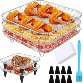 Air Fryer Accessories - 8" Square 3 Stackable Dehydrator Racks Fits 5.8 QT Racks for Cosori, Instant Vortex, Nuwave Air Fryer, Ninja Foodi Grill 304 Stainless Steel