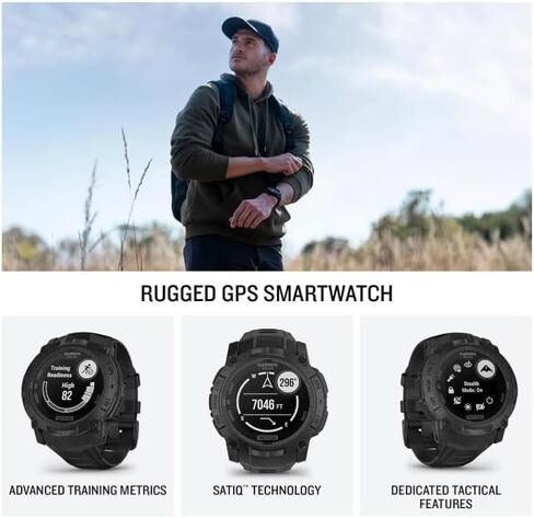 Wearable4U Garmin Instinct 3 Tactical Edition, Solar Charging Display, 45mm, Rugged Outdoor GPS Smartwatch, Applied Ballistics Support, LED Flashlight, Multi-Band GPS Black Earbuds Bundle in Saudi Arabia