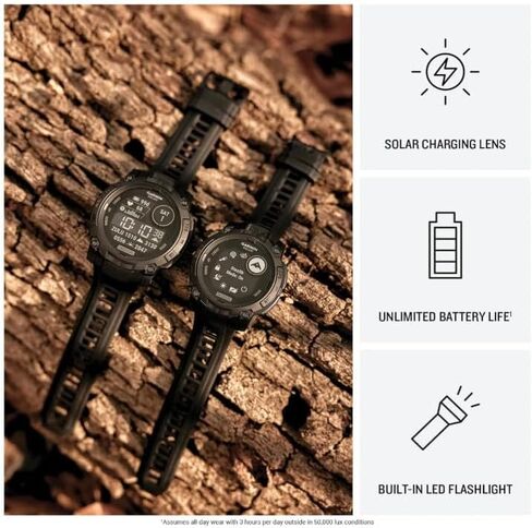 Wearable4U Garmin Instinct 3 Tactical Edition, Solar Charging Display, 45mm, Rugged Outdoor GPS Smartwatch, Applied Ballistics Support, LED Flashlight, Multi-Band GPS Black Earbuds Bundle in Saudi Arabia