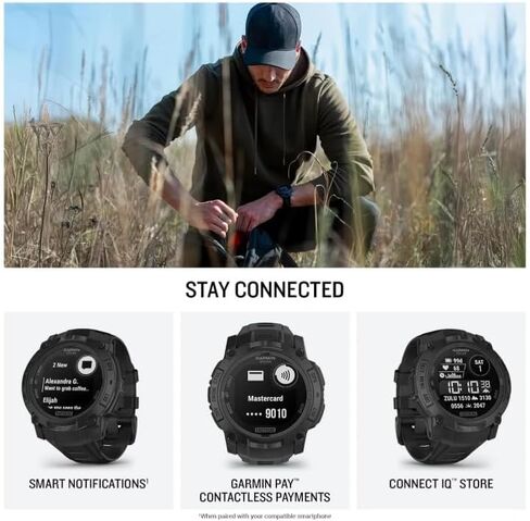 Wearable4U Garmin Instinct 3 Tactical Edition, Solar Charging Display, 45mm, Rugged Outdoor GPS Smartwatch, Applied Ballistics Support, LED Flashlight, Multi-Band GPS Black Earbuds Bundle in Saudi Arabia