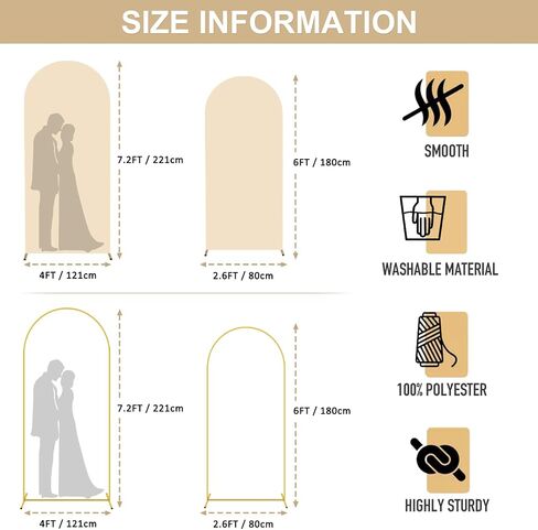 حامل قوس الزفاف و beige spandex قوس الغطاء مجموعة 6ft 7.2 قدم خلفية chiara وأغطية الحامل القوس مجموعة من 2 لزفاف طفل عيد ميلاد ديكور حفل مأدبة الحفلات in Kuwait