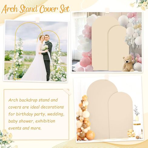 حامل قوس الزفاف و beige spandex قوس الغطاء مجموعة 6ft 7.2 قدم خلفية chiara وأغطية الحامل القوس مجموعة من 2 لزفاف طفل عيد ميلاد ديكور حفل مأدبة الحفلات in Kuwait