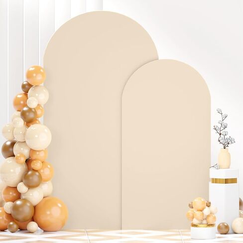 حامل قوس الزفاف و beige spandex قوس الغطاء مجموعة 6ft 7.2 قدم خلفية chiara وأغطية الحامل القوس مجموعة من 2 لزفاف طفل عيد ميلاد ديكور حفل مأدبة الحفلات in Kuwait
