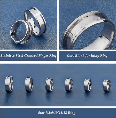 UNICRAFTALE 14Pcs 7 Sizes Ring Blanks Titanium Steel Grooved Finger Rings Set Golden Core Inlay Ring for Resin Empty Unisex Rings for DIY Jewelry Making in Kuwait