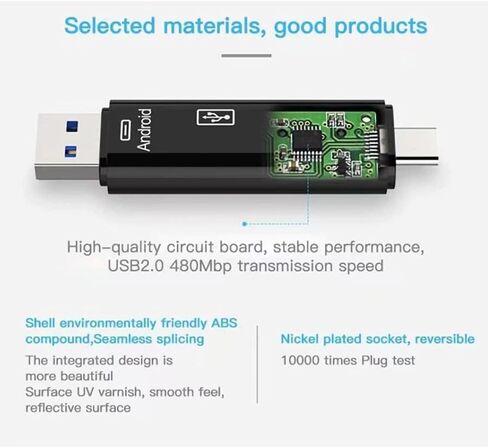 5 في 1 قارئ بطاقة متعدد الوظائف متوافق مع Motorola Edge Plus لتوسيع النسخ الاحتياطي Type-C/MicroUSB/TF/USB 2.0/SD قارئ (أسود) in Kuwait