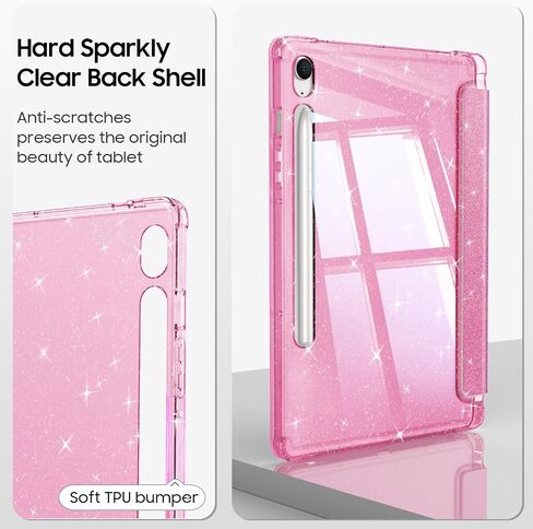 Fintie Slim Case for Samsung Galaxy Tab S10 FE/ S9 FE 5G 10.9 Inch/Tab S9 11 Inch with S Pen Holder, Glittering Sparkly Shockproof Cover with Shiny Clear Back Shell, Auto Wake/Sleep, Pink in Kuwait