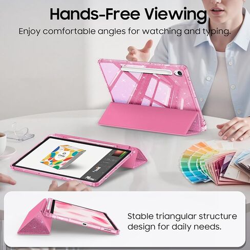 Fintie Slim Case for Samsung Galaxy Tab S10 FE/ S9 FE 5G 10.9 Inch/Tab S9 11 Inch with S Pen Holder, Glittering Sparkly Shockproof Cover with Shiny Clear Back Shell, Auto Wake/Sleep, Pink in Kuwait