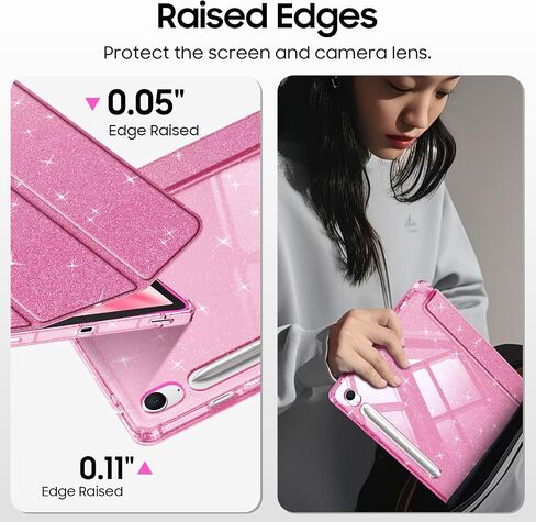 Fintie Slim Case for Samsung Galaxy Tab S10 FE/ S9 FE 5G 10.9 Inch/Tab S9 11 Inch with S Pen Holder, Glittering Sparkly Shockproof Cover with Shiny Clear Back Shell, Auto Wake/Sleep, Pink in Kuwait