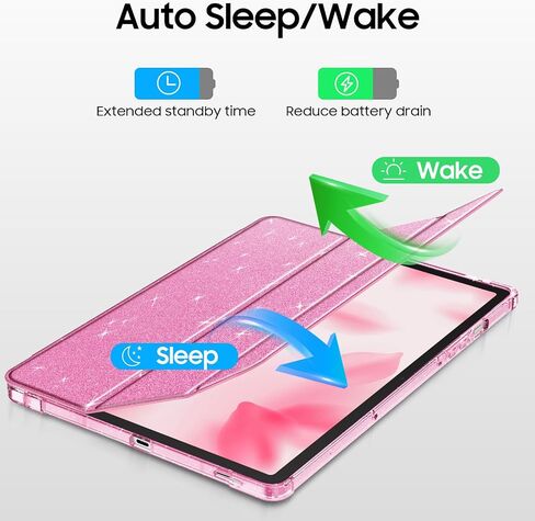Fintie Slim Case for Samsung Galaxy Tab S10 FE/ S9 FE 5G 10.9 Inch/Tab S9 11 Inch with S Pen Holder, Glittering Sparkly Shockproof Cover with Shiny Clear Back Shell, Auto Wake/Sleep, Pink in Kuwait