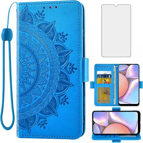 ASUWISH متوافق مع Samsung Galaxy A10S Wallet Case Glass Class Screen Card حامل الاكسسوارات Flip List Strap Strap Cover For Glaxay Galaxies A10x Men Gray in Saudi Arabia