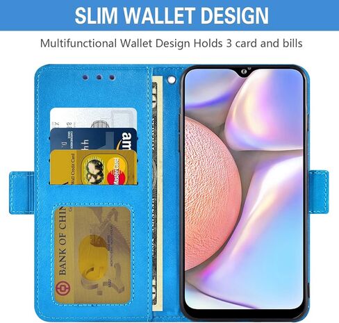 ASUWISH متوافق مع Samsung Galaxy A10S Wallet Case Glass Class Screen Card حامل الاكسسوارات Flip List Strap Strap Cover For Glaxay Galaxies A10x Men Gray in Saudi Arabia