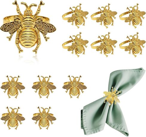 Bumblebee Napkin Rings Holder Set of 12 Gold Eco-Friendly Metal Bee Napkin Ring Insect Serviette Holder for Wedding Party Dinner Christmas Holidays Decor in Kuwait