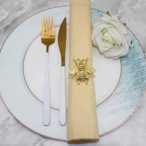 Bumblebee Napkin Rings Holder Set of 12 Gold Eco-Friendly Metal Bee Napkin Ring Insect Serviette Holder for Wedding Party Dinner Christmas Holidays Decor in Kuwait