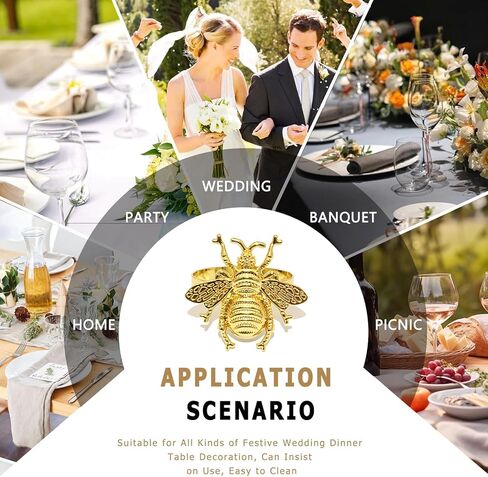 Bumblebee Napkin Rings Holder Set of 12 Gold Eco-Friendly Metal Bee Napkin Ring Insect Serviette Holder for Wedding Party Dinner Christmas Holidays Decor in Kuwait