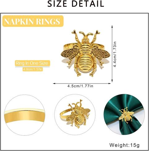 Bumblebee Napkin Rings Holder Set of 12 Gold Eco-Friendly Metal Bee Napkin Ring Insect Serviette Holder for Wedding Party Dinner Christmas Holidays Decor in Kuwait