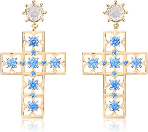 Bohemian Gold Dangle Filigree Earrings for Women Vintage Hollow Metal Square Geometric Statement Earrings Blue Crystal Rhinestone Boho Dangling Party Earrings Classic Jewelry Gift for Girls in Saudi Arabia