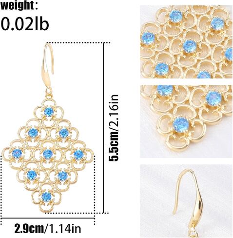 Bohemian Gold Dangle Filigree Earrings for Women Vintage Hollow Metal Square Geometric Statement Earrings Blue Crystal Rhinestone Boho Dangling Party Earrings Classic Jewelry Gift for Girls in Saudi Arabia