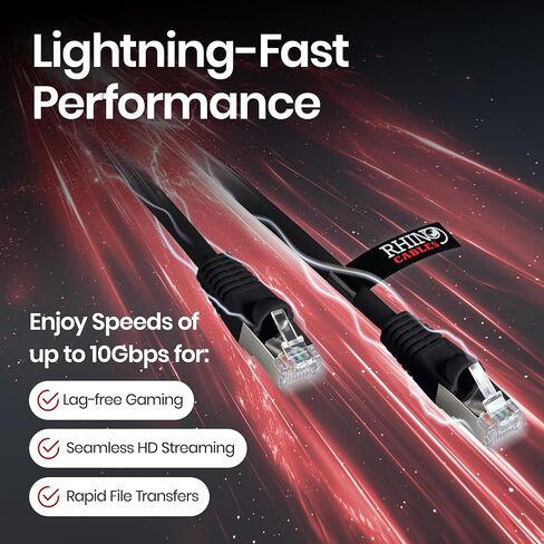 Cat 6A Ethernet Cable | نقل بيانات النطاق الترددي العالي السرعة والكبيرة | شبكة LAN موثوقة RJ45 كابل | كابل النطاق العريض Wi-Fi للألعاب والبث السلس (1.5 قدم ، أسود) in Kuwait