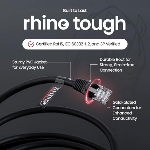 Cat 6A Ethernet Cable | نقل بيانات النطاق الترددي العالي السرعة والكبيرة | شبكة LAN موثوقة RJ45 كابل | كابل النطاق العريض Wi-Fi للألعاب والبث السلس (1.5 قدم ، أسود) in Kuwait