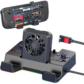 TEFELE Type-c Game Docking Station for Steam Deck/ROG Ally/Switch Game Box, Dual Cooling Fan 4 USB Ports 4K@60HZ, 100w 10Gbps with Projector Screen, USB3.0 Card Reader,1000Mbps