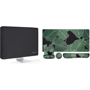 MOSISO Monitor Dust Cover 22, 23, 24, 25 inch Anti-Static Dustproof LCD/LED/HD Panel Case Computer Screen Protective Sleeve, Tropical Palm Leaves Mouse Pad&Keyboard&Mouse Wrist Rest&Coaster, Black