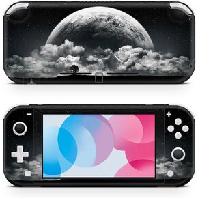 ZOOMHITSKINS Switch Lite Accessories, Compatible for Switch Lite Skin, Black Moon Clouds Grey White Sky Planet Gloss Night Dark, 3M Vinyl, Durable & Fit, Easy to Install, Made in The USA
