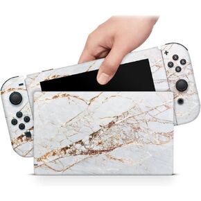 ZOOMHITSKINS Compatible with Switch Skin Cover Marble Porcelaine Copper Grey Light Texture Background Golden Bright Pale 3M Vinyl Decal Sticker Wrap, Made in The USA